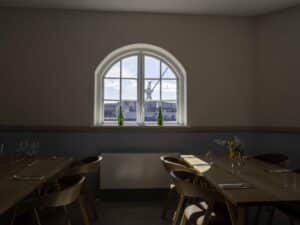 Interiør i Restaurant Vejerboden i Havnebygningen på Honnørkaj i Nakskov.